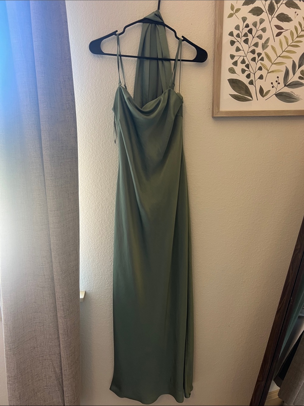 Abercrombie & Fitch Olive Green Satin Cowl Maxi Dress